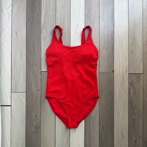 Athleta Red Ribbed One-Piece Swimsuit